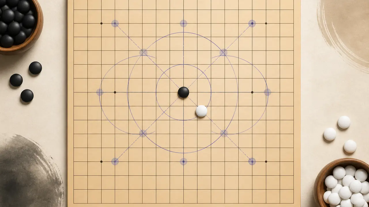 A sparse gomoku opening near the center of a fifteen by fifteen board
